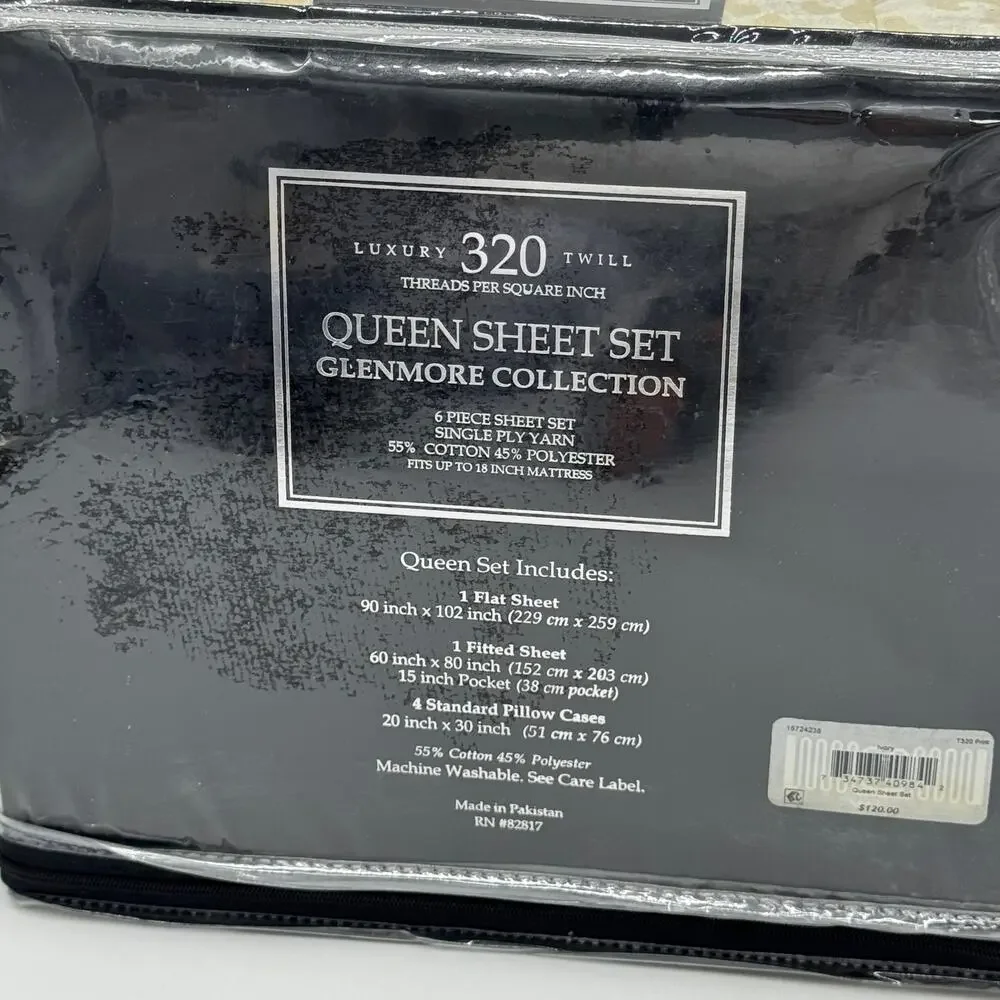 Glenmore Collection 6 pc QUEEN Sheet Set 320 Twill Damask Pattern NEW